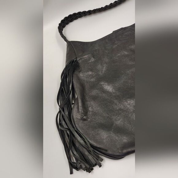 J J Winters Black Fringe Leather Boho Bag Vintage - Picture 11 of 16